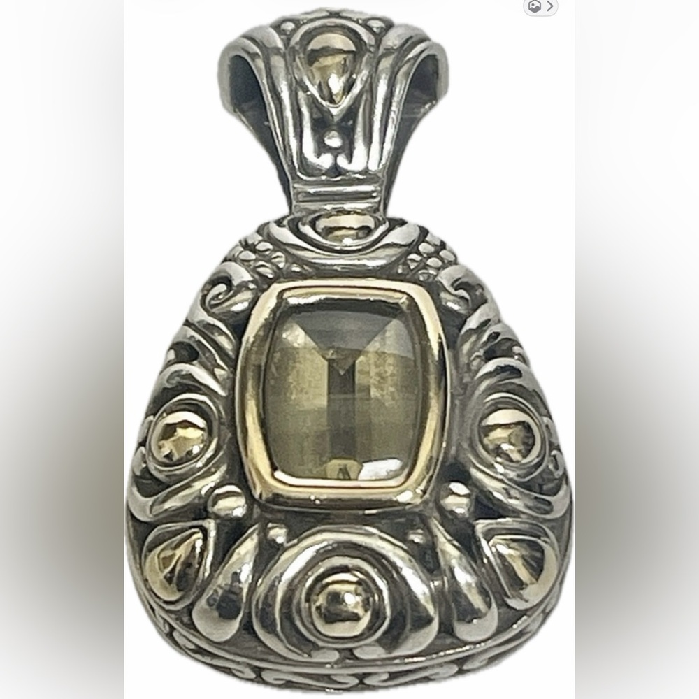 John Hardy Sterling Silver 18k Gold Peridot Large Slide Pendant & Necklace